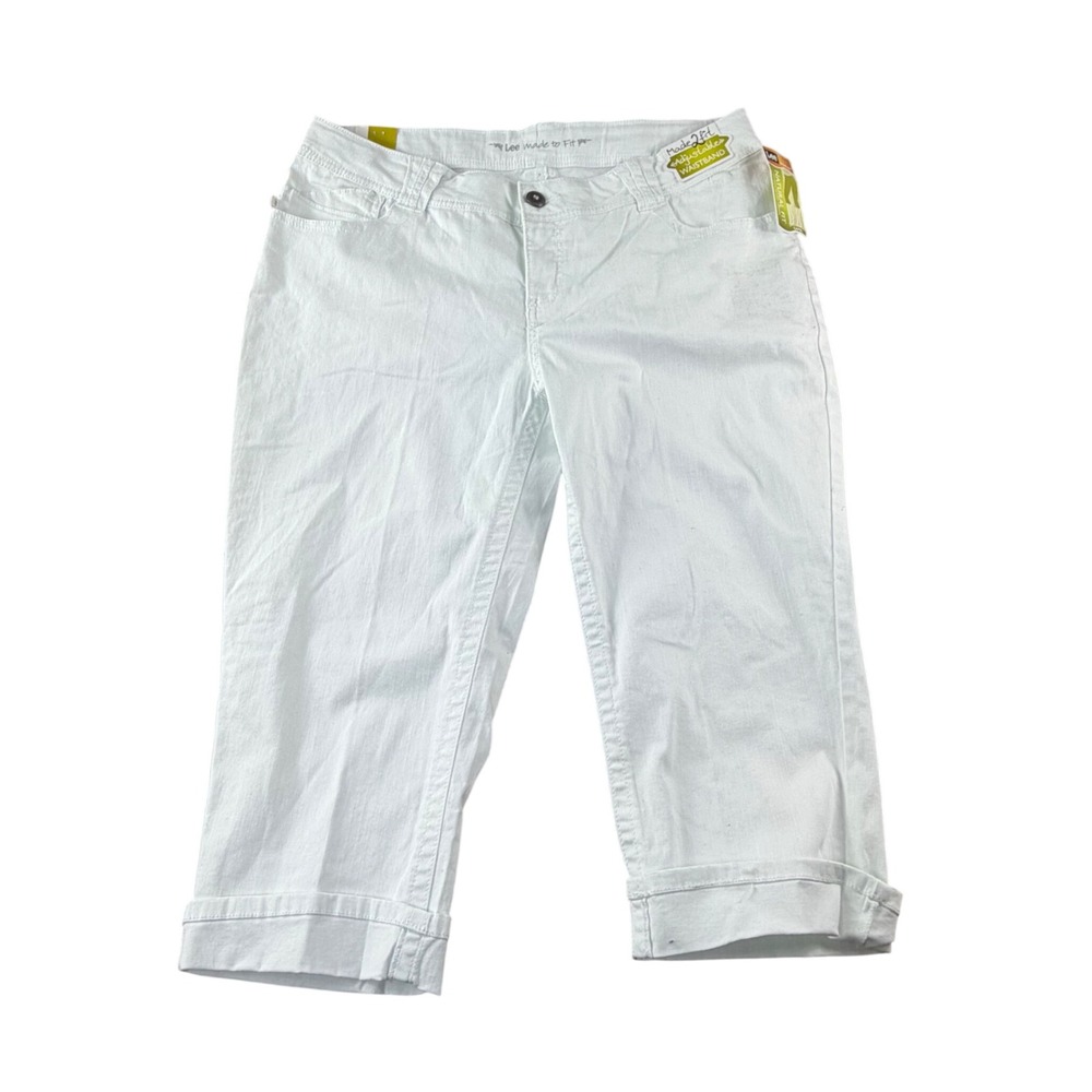 Womens White Capri Pants Size 12 Mid Rise Cuffed Hem Casual Summer Jeans NEW